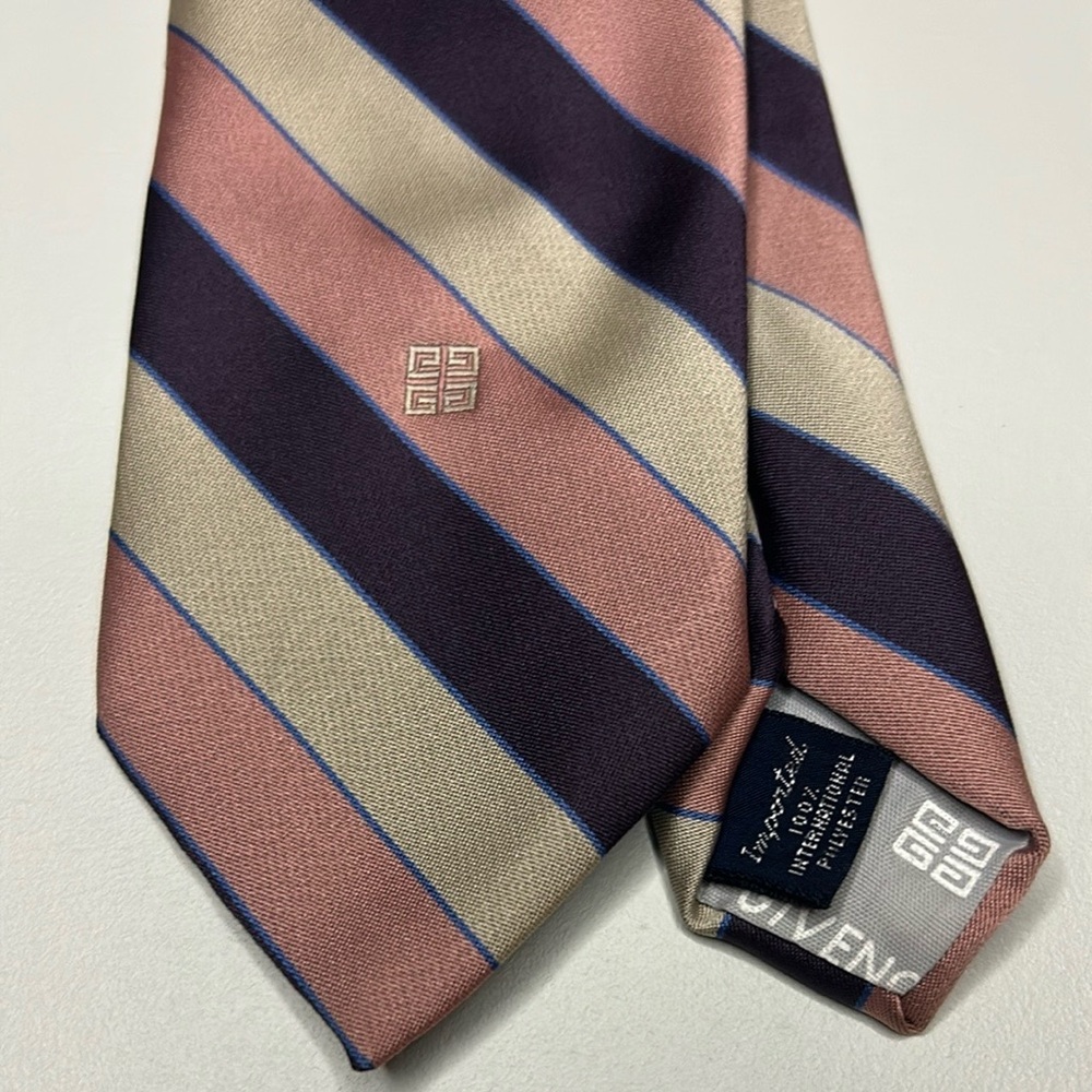 Givenchy Men's Striped Tie Pink and Navy Vintage Givenchy Gentlemen Paris Tie